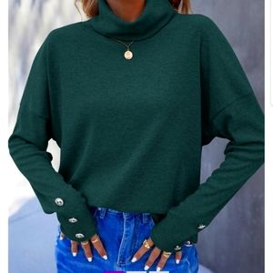 Button Cuff Balloon Sleeve Knit Top